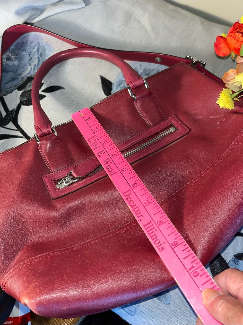 Coach Fuchsia Leather Shoulder Bag with Tassel Charm